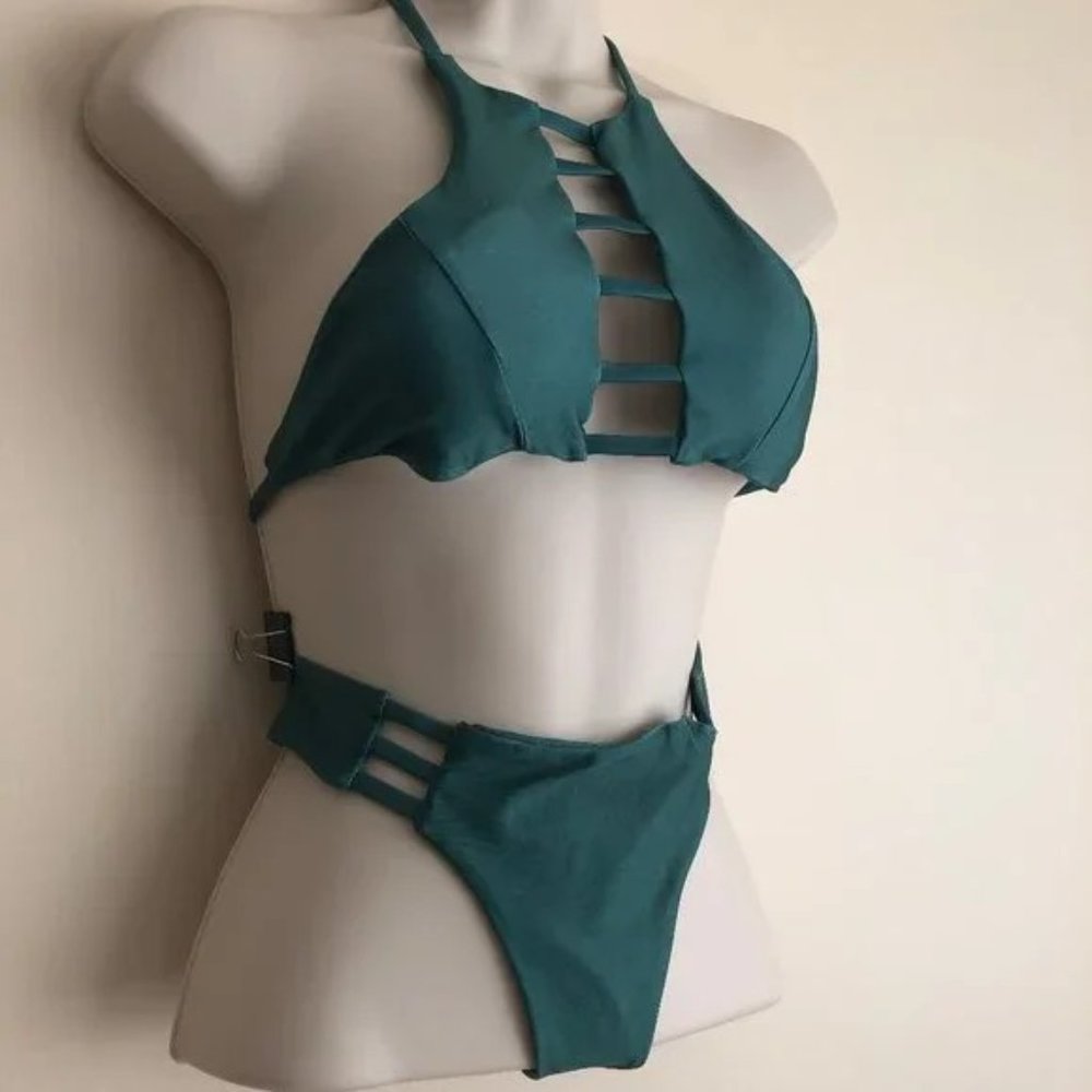 NWT Bikini Bundle (2 Suits) – Black Strappy + Forest Green Cut-Out | Size S/XS–S - Picture 9 of 13